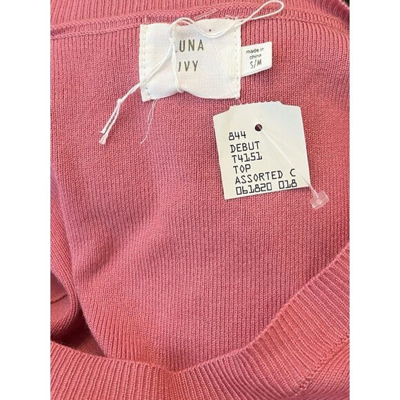 Ladies Small Medium Mauve Pink Ruched Knit Top Short Sleeve Shirt NWT Luna Ivy - Picture 5 of 7